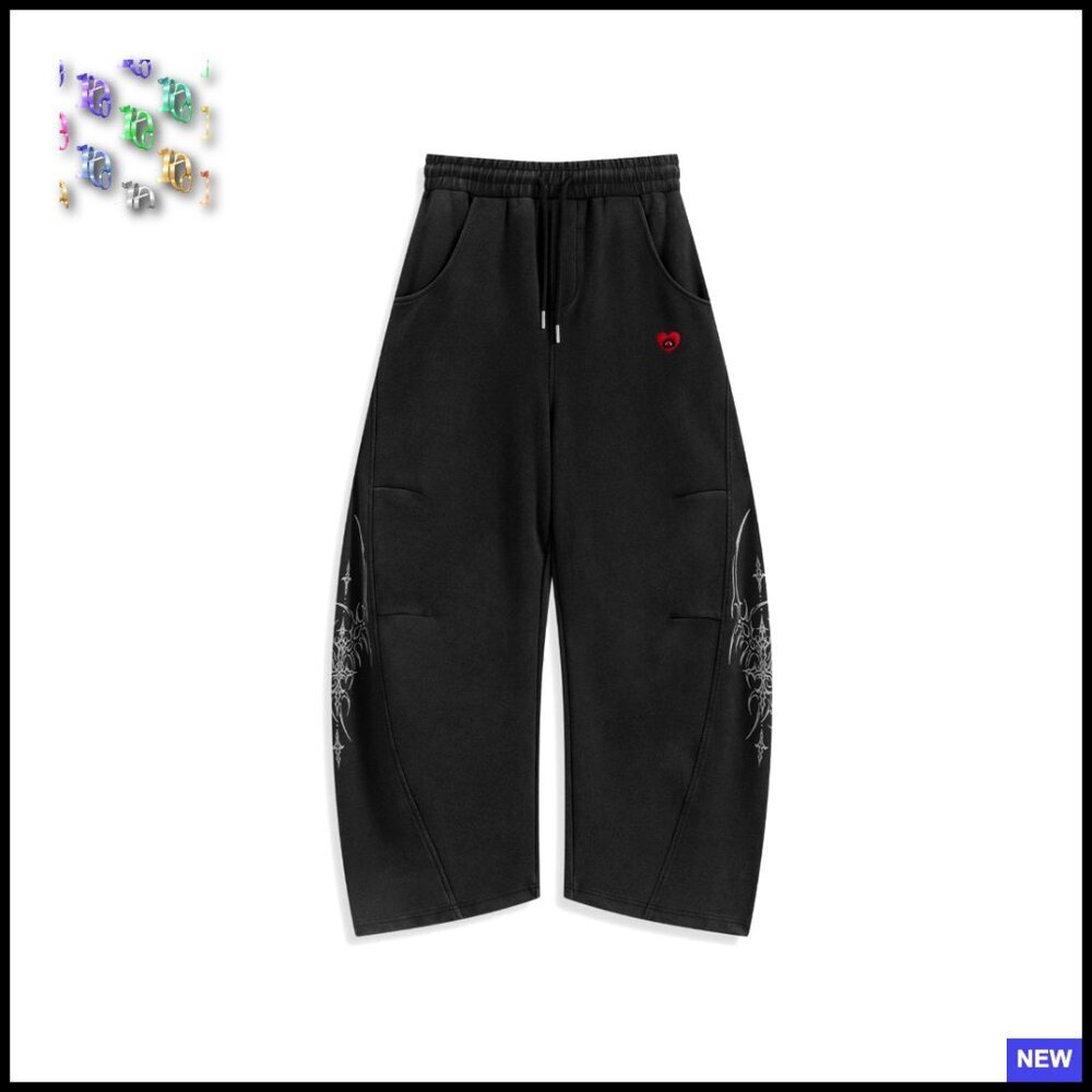 Wide Leg Sweatpants Vintage Y2K Graphic Print Unisex Baggy Casual Pants - Picture 1 of 7